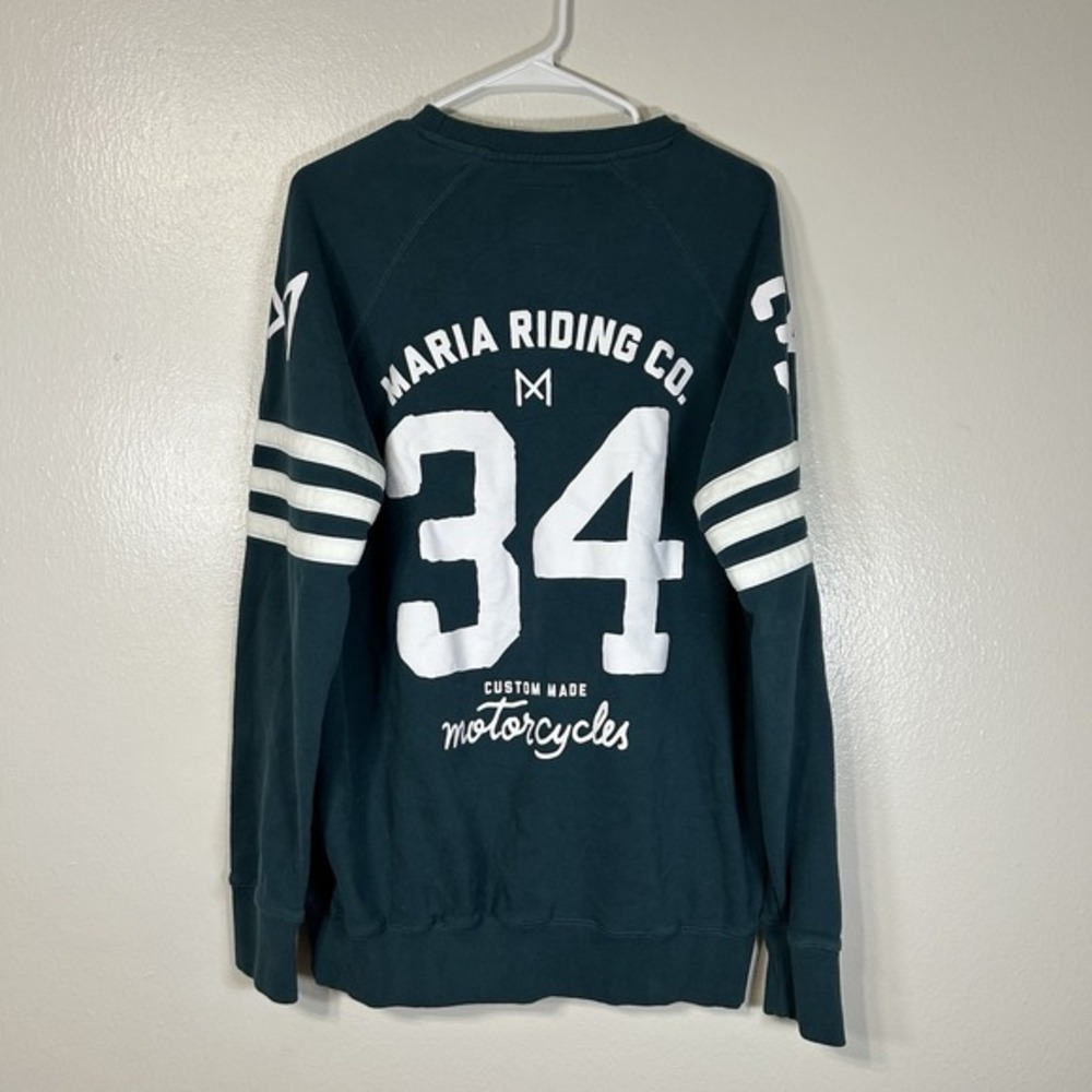 Maria Riding Co Petrol Blue SPADES Sweatshirt Mens Large Moto Biker Heritage - Picture 4 of 11